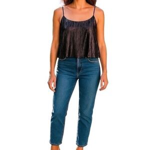 Lulus Metallic Silver Gold Spaghetti Strap Cropped Camisole Tank Top‎ Large